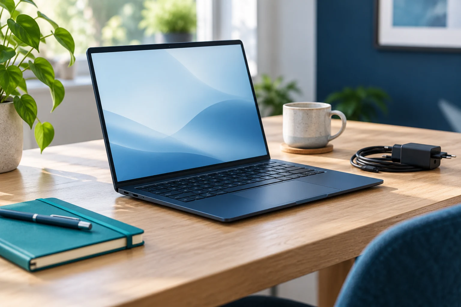 Illustratieve laptop op een bureau bij het voorbereiden van computerhulp