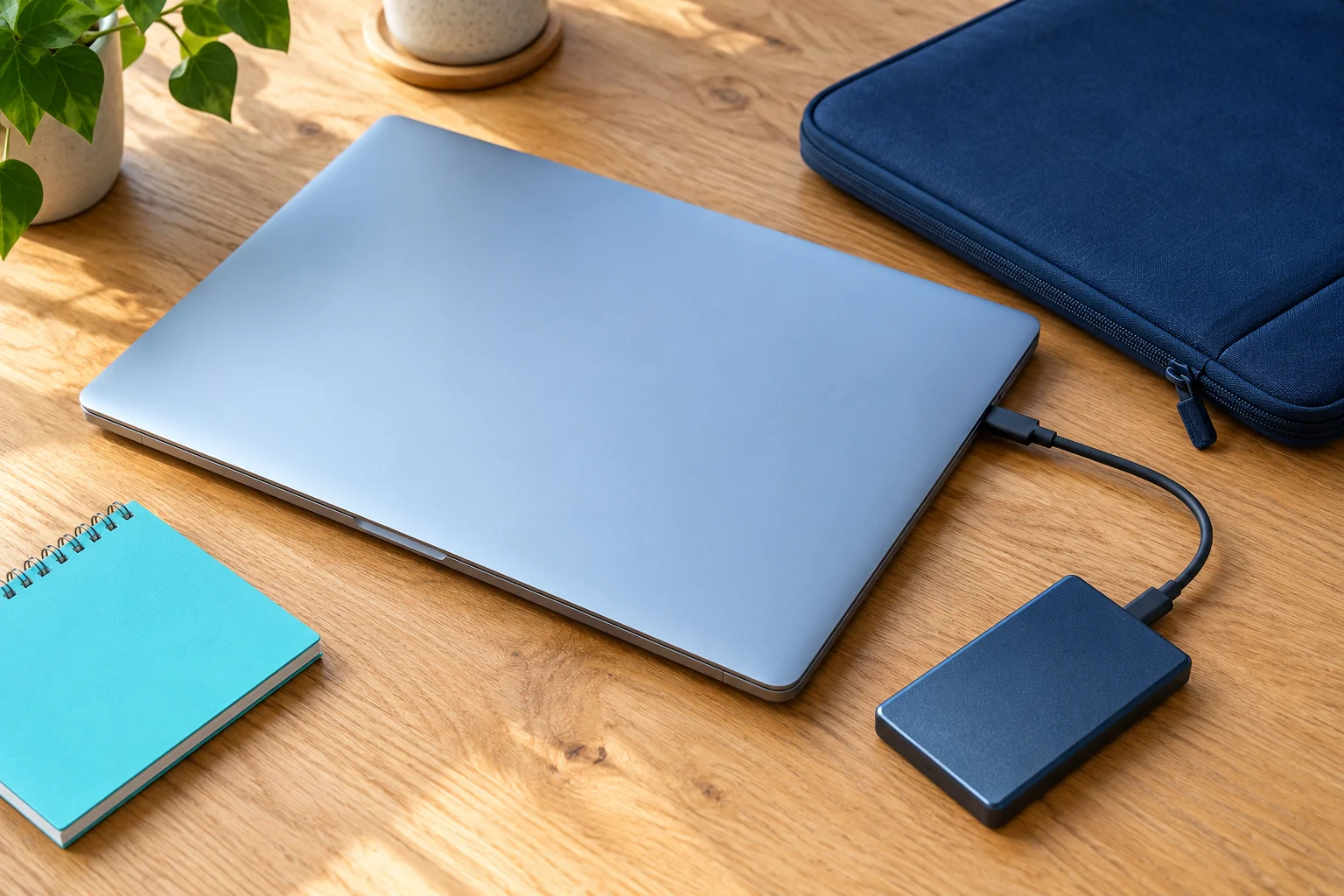 Illustratie van een laptop met externe opslag voor een back-up